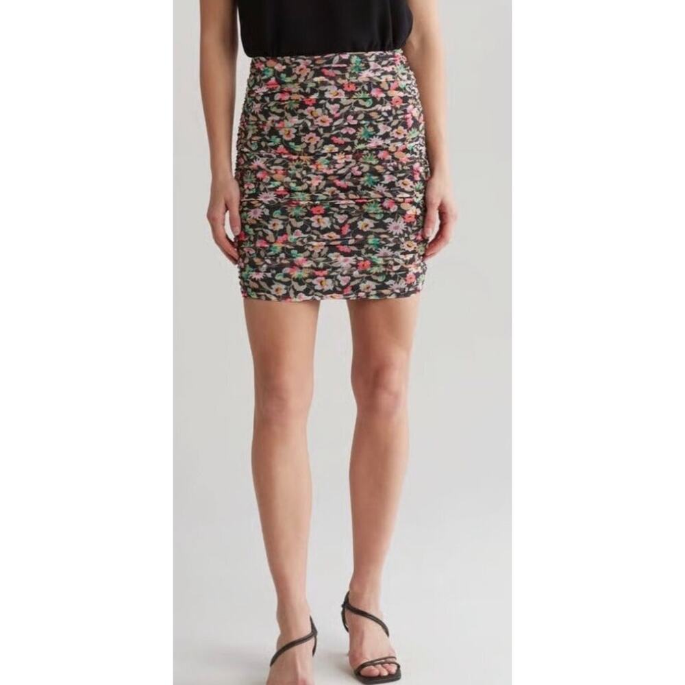 AFRM Los Angeles Floral Desani Ruched Skirt in Noir Ditsy, size XL, NWOT